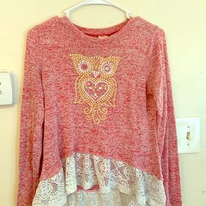 Girls high low sweater  with lace detail